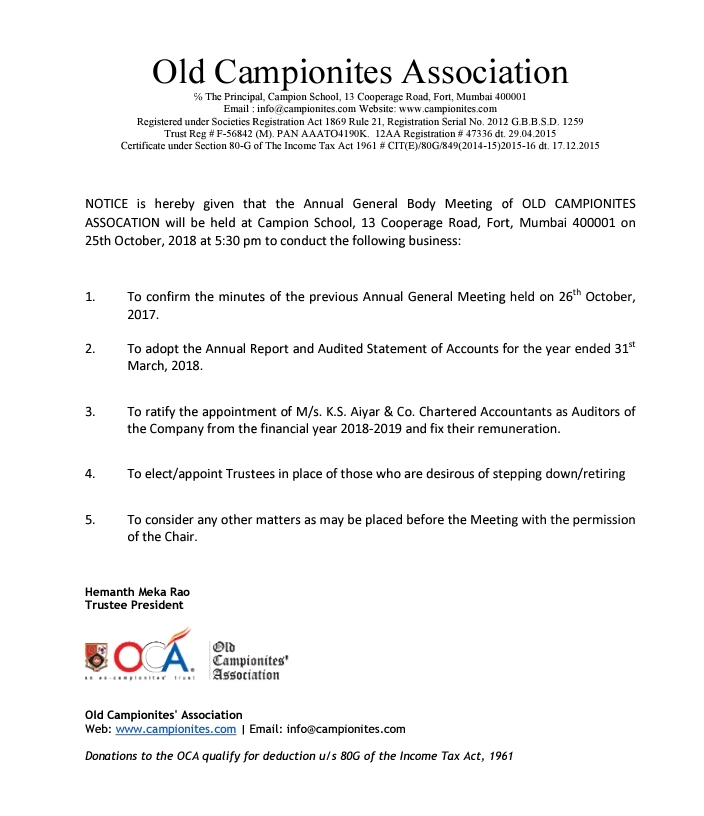 OCA - Annual General Meeting